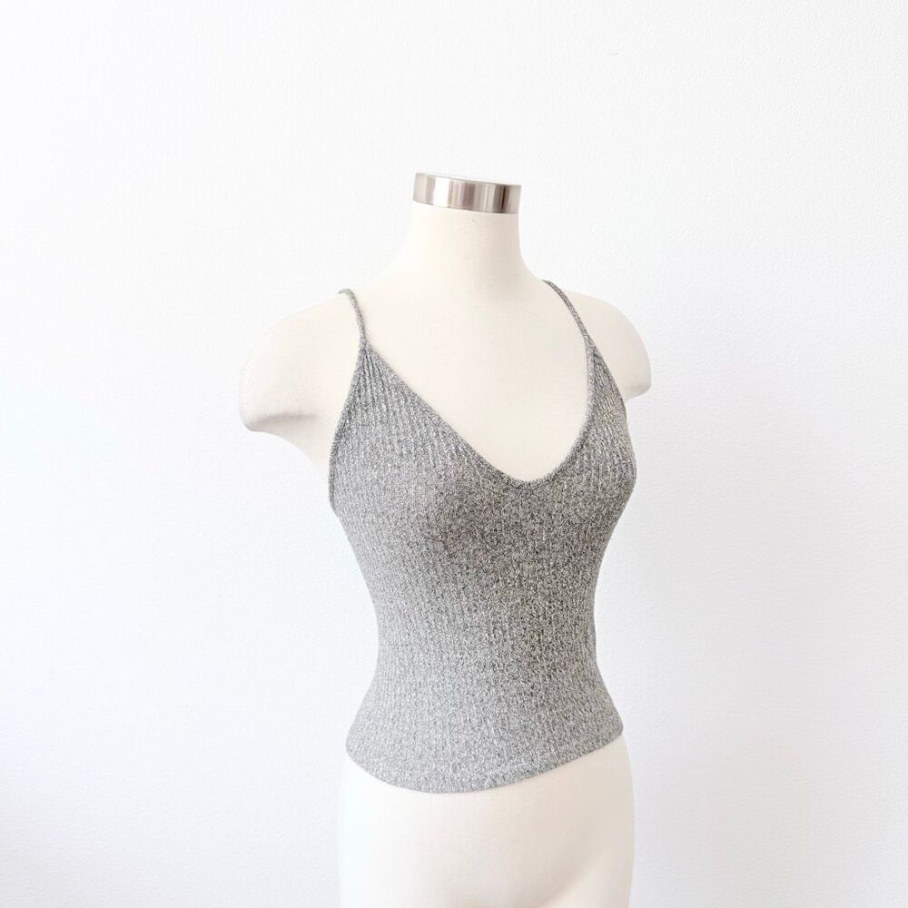 Brandy Melville Gray Grey Ribbed V Neck Tank Top Cropped XS